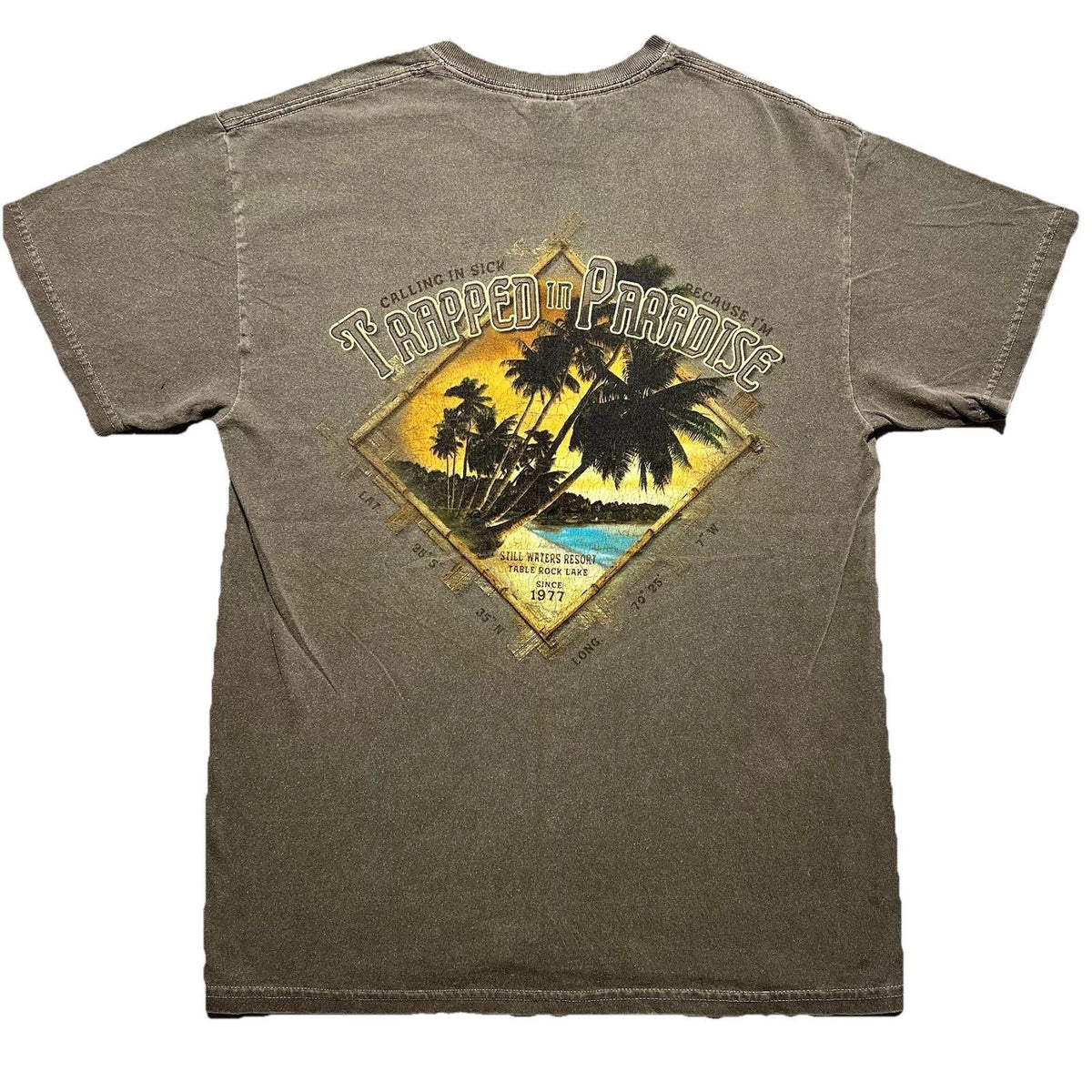 Still Waters Resort Shirt M Trapped In Paradise Graphic Tee Tourist Vacation Unisex