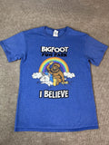 Adult S T Shirt Bigfoot Fun Park Rainbow Unicorn Believe Fantasy Blue Travel Unisex