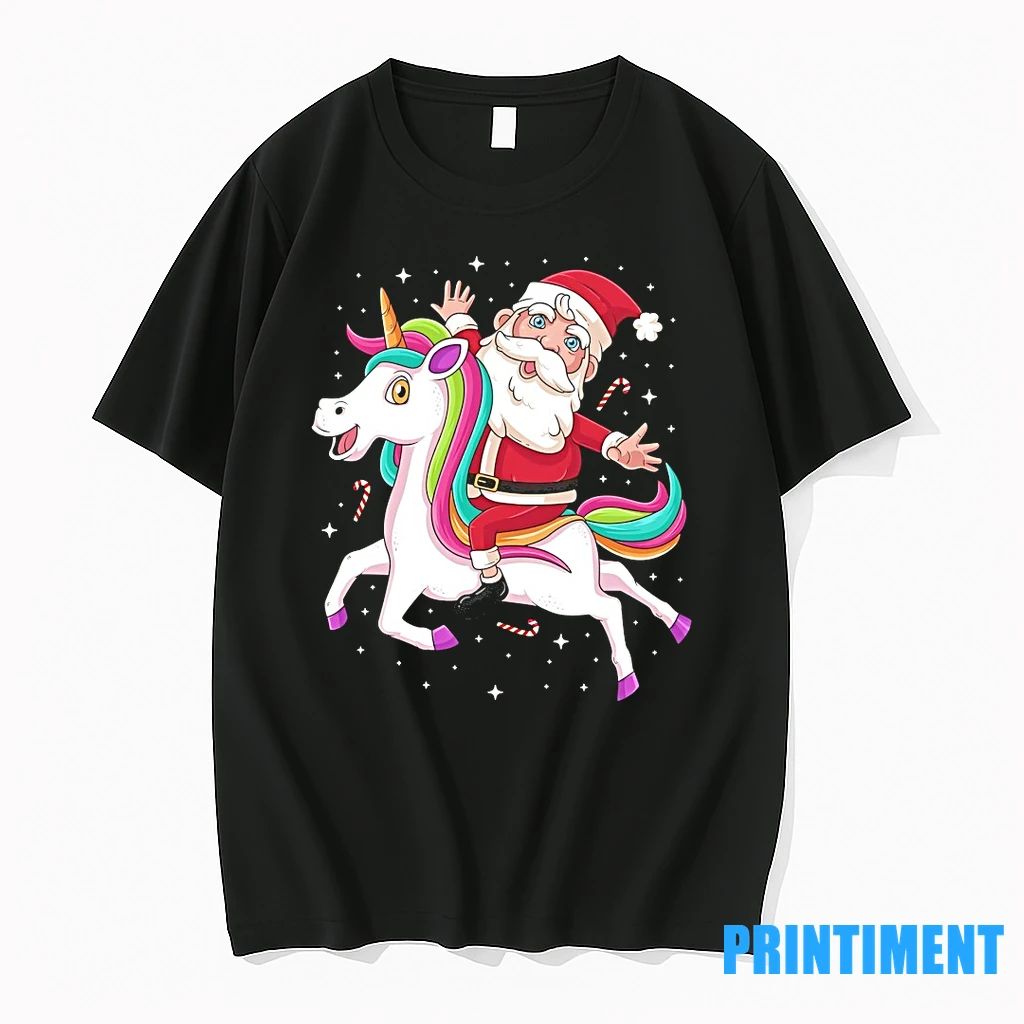 Santa Riding Rainbow Unicorn Christmas Magic Tshirts Sweater Unisex