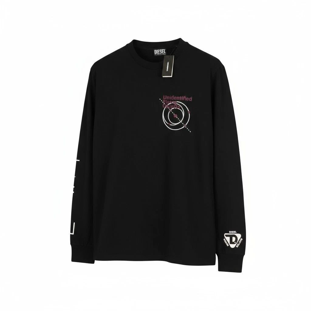 DIESEL T-Just-LS-B52 Men M Black Crew Neck Long Sleeved Tricot * Unisex