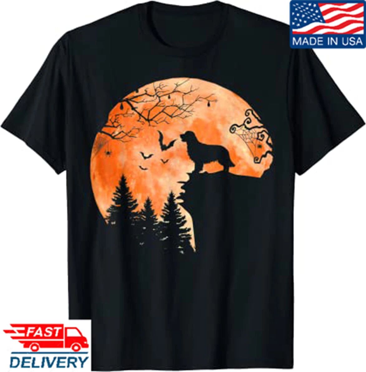 Golden Retriever and Moon Silhouette Dog Lover Halloween , Halloween Tees Unisex