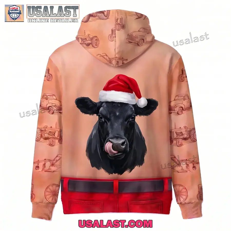 Funny Santa Hairy Belly Black Angus Cow Custom Christmas 3D Hoodie