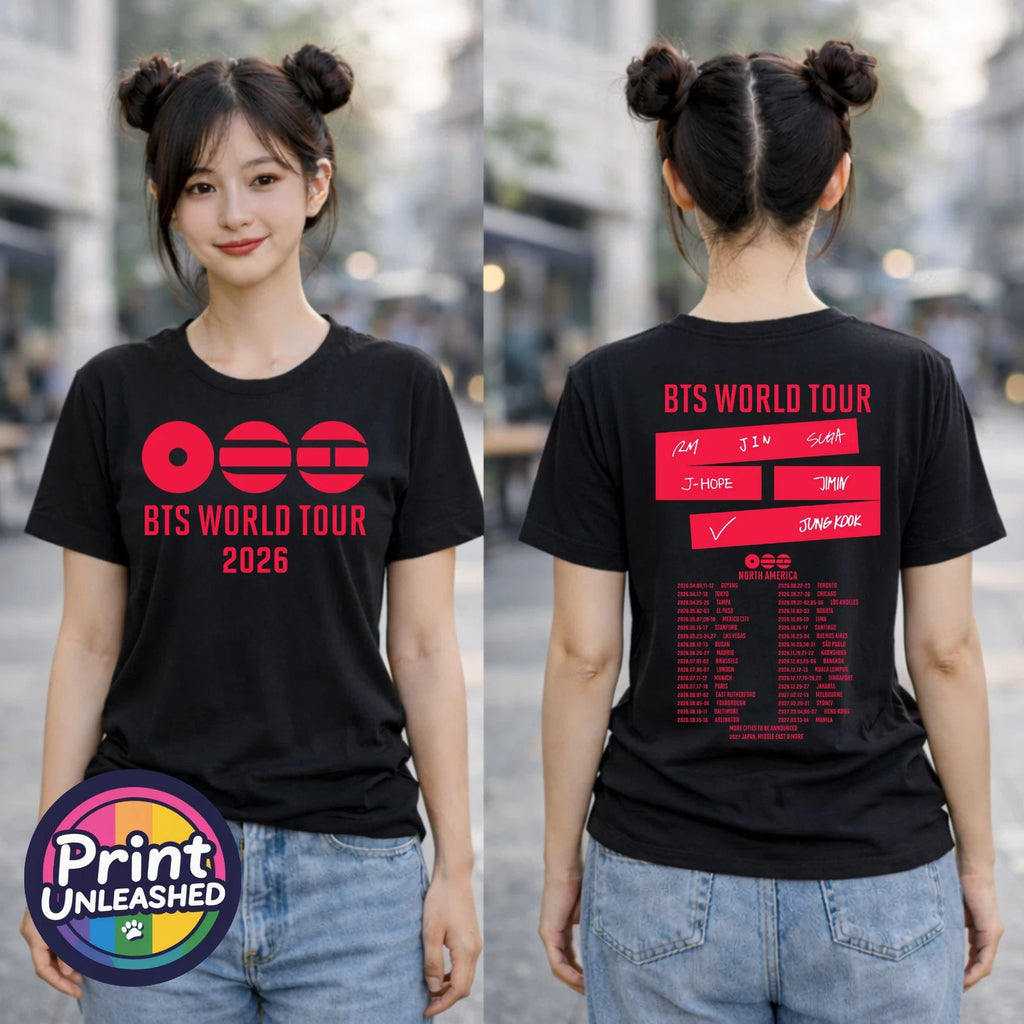 KPOP Premium Printed BTS Tour 2026 Front & Back Black Child Adult Teen Unisex