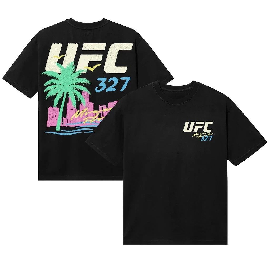 UFC 327 Miami Fight Night Black T Shirt Men MMA Event Graphic Tee Gift Sale Hot Unisex