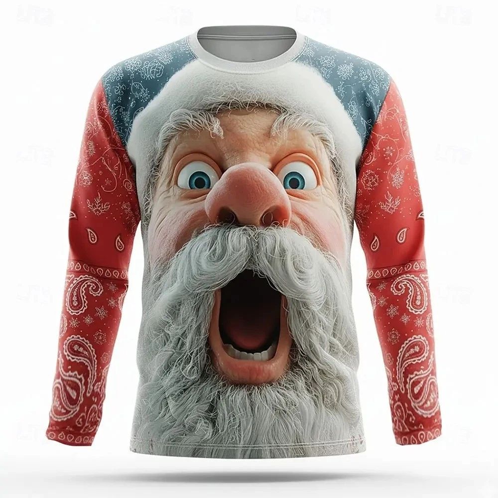 Mens Funny Christmas Santa Claus 3D Printed Long Sleeve Costume Party Unisex
