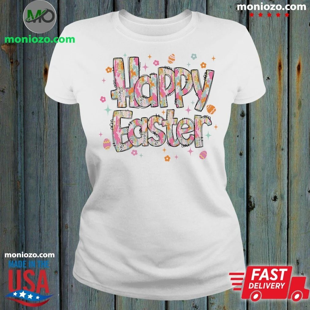 Original Happy Easter Colorful Happy Easter Lettering Shirt Unisex