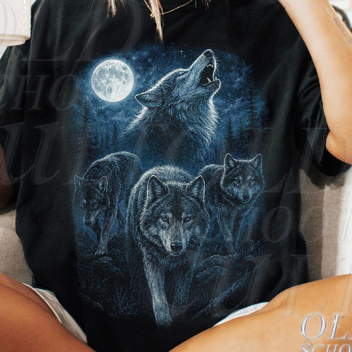 Vintage Wolf 90s Grunge Alpha Howling Moon Nature Streetwear Tee Unisex