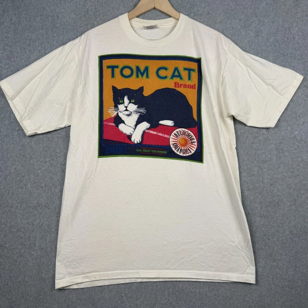 Vintage 90s Graphic Tee Wildwood Productions Tom Cat Oranges Unisex Unisex