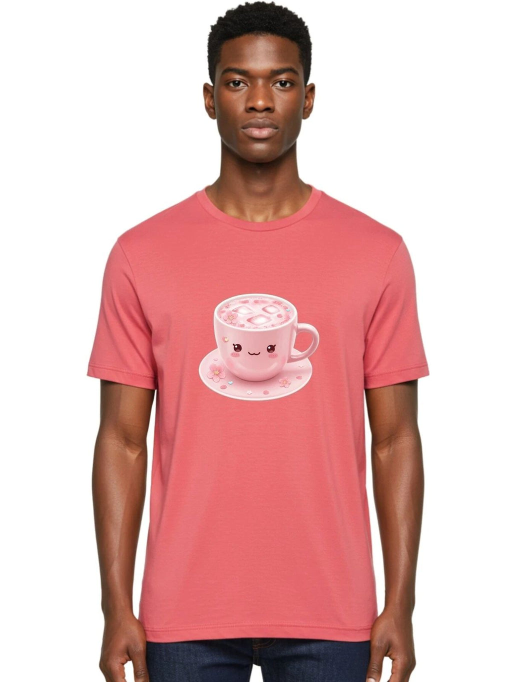 Kawaii-Coffee-Cup Mens Graphic Tee, 100% Cotton, Casual Summer Wear Unisex