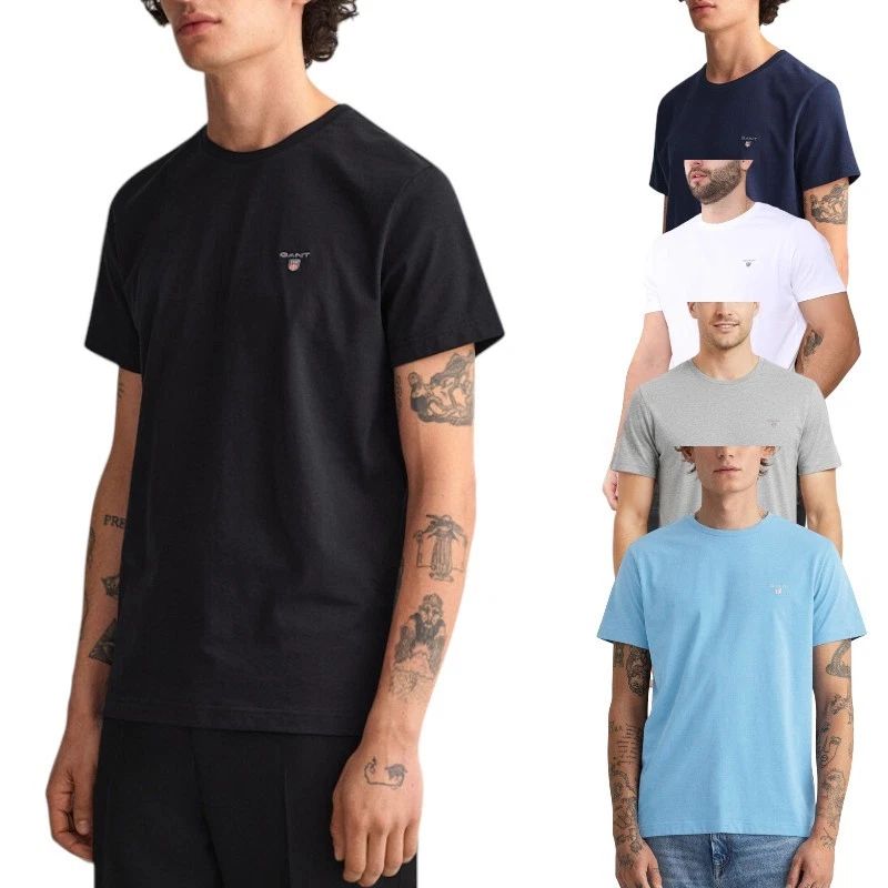 GANT Mens Crew Neck T Shirts Regular Fit Cotton Top Summer Navy Casual Tee M-3XL Unisex