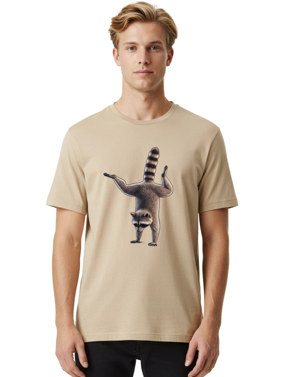 Raccoon-Yoga-Pose-1 Mens Graphic Tee, 100% Cotton, Casual Summer Wear Unisex