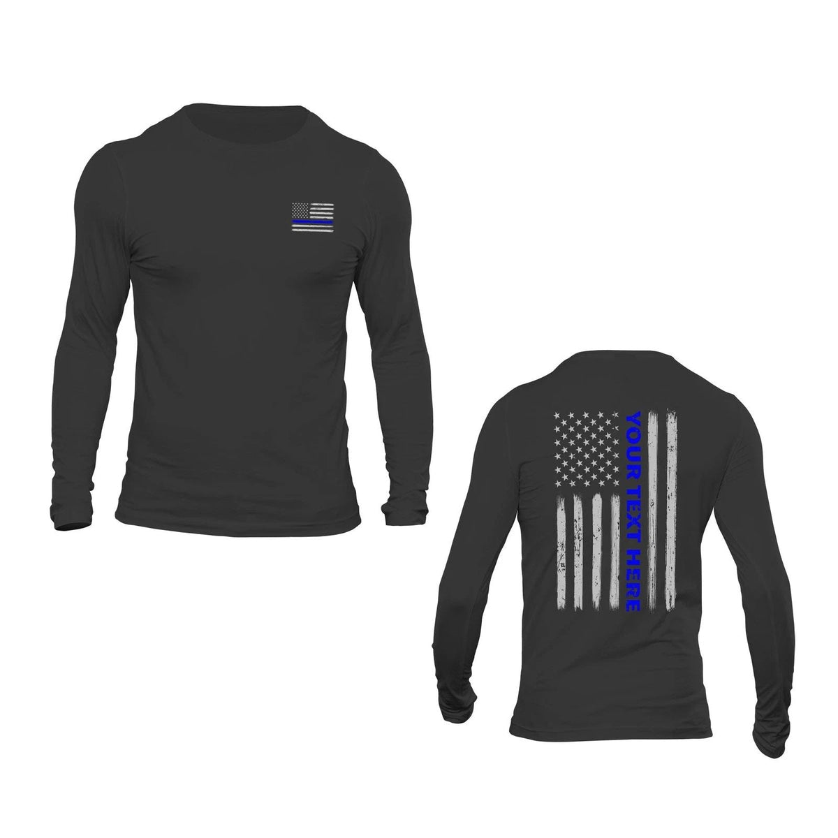 Custom Text Personalized Police Thin Blue Line Flag Long Sleeve Unisex