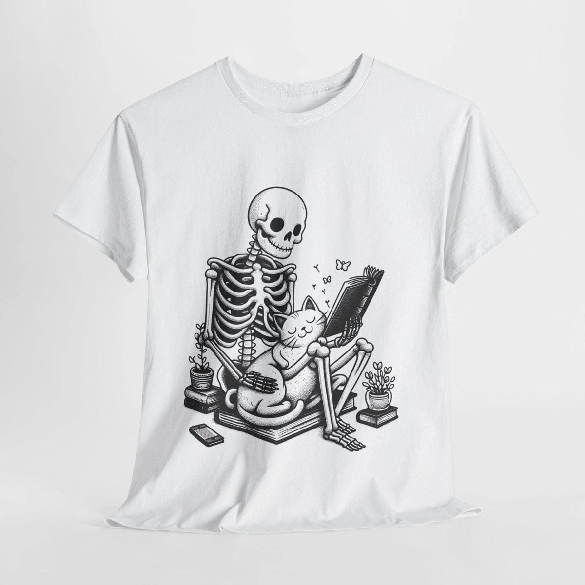 #31 Cute Skeleton Reading Tee, Halloween Shirt, Cute Graphic , Unisex Cot Unisex