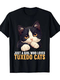 Women'S Just A Who Likes Tuxedo Cats Graphic - 100% Soft Casual Short Unisex