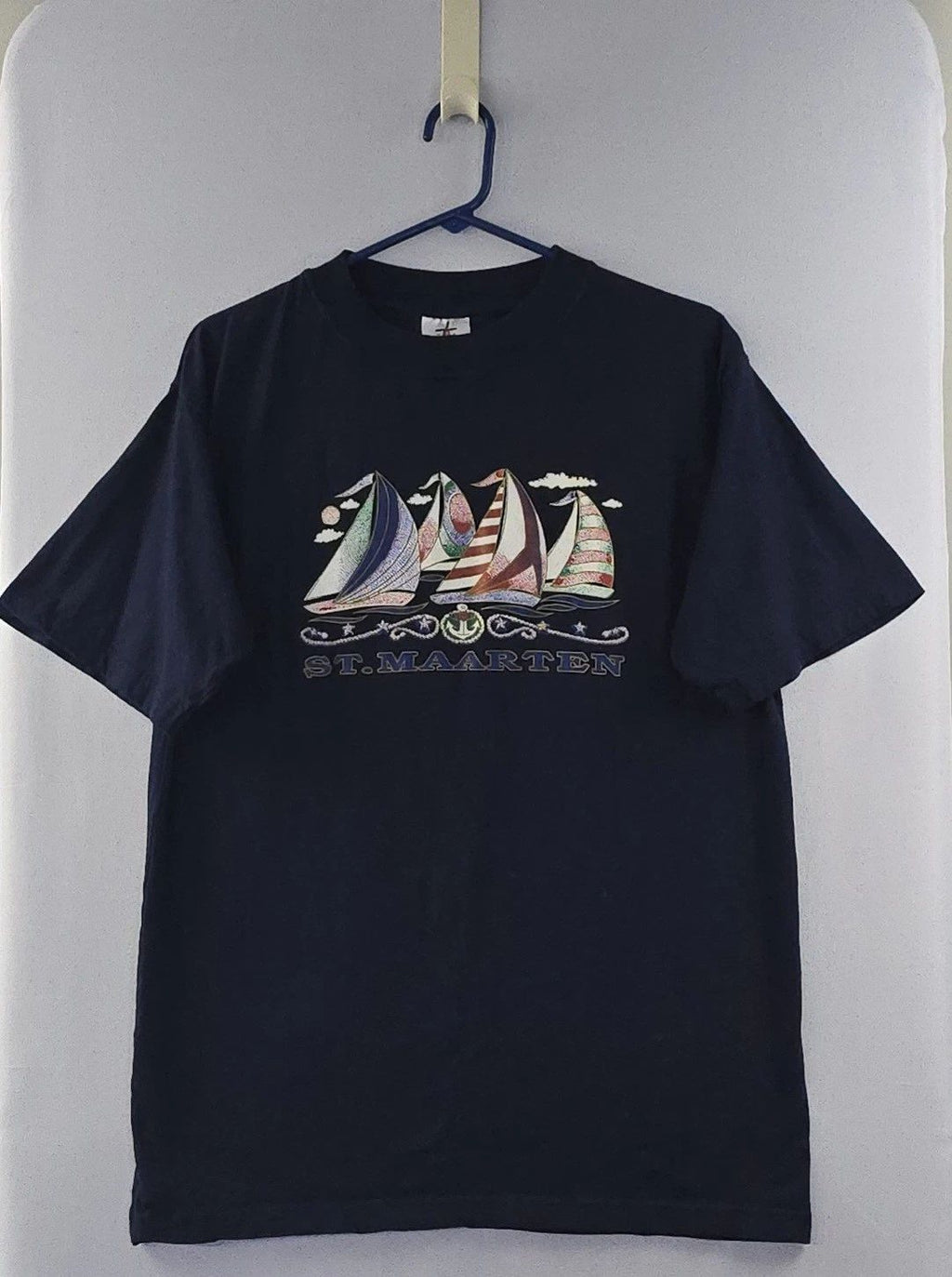 Vintage 90s St. Maarten Nautical Sailing Boat T Shirt Graphic Tee Size Large Unisex