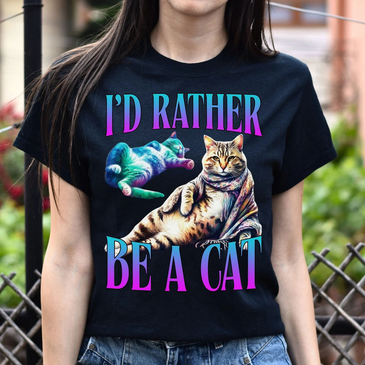 I'd rather be a cat funny cat lover meme Unisex tee Black Navy Dark Heat Unisex