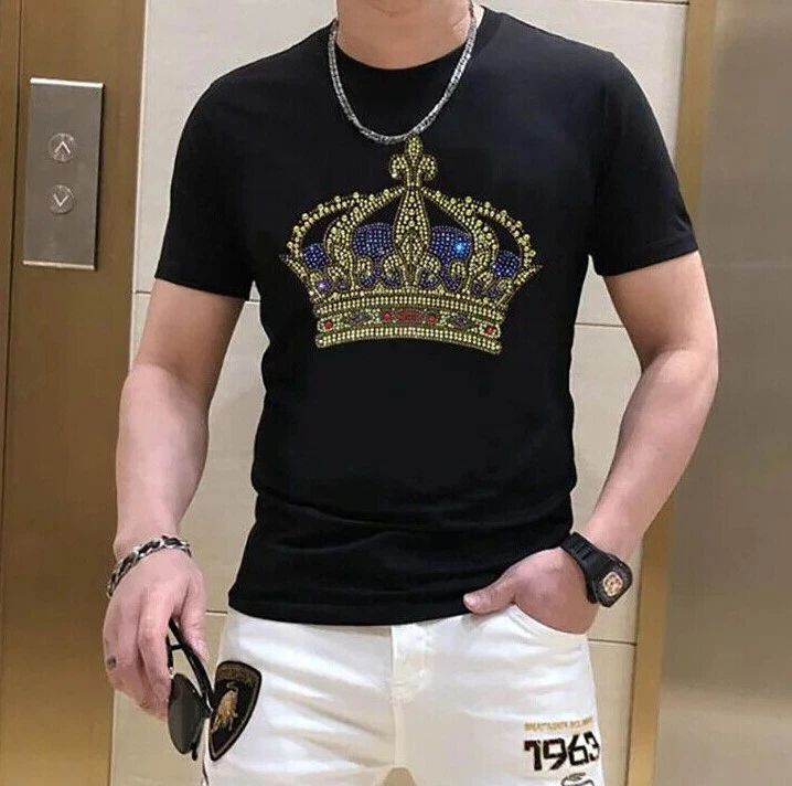 New Men Luxury Rhinestones Fashion Diamond Black White High Quality Unisex