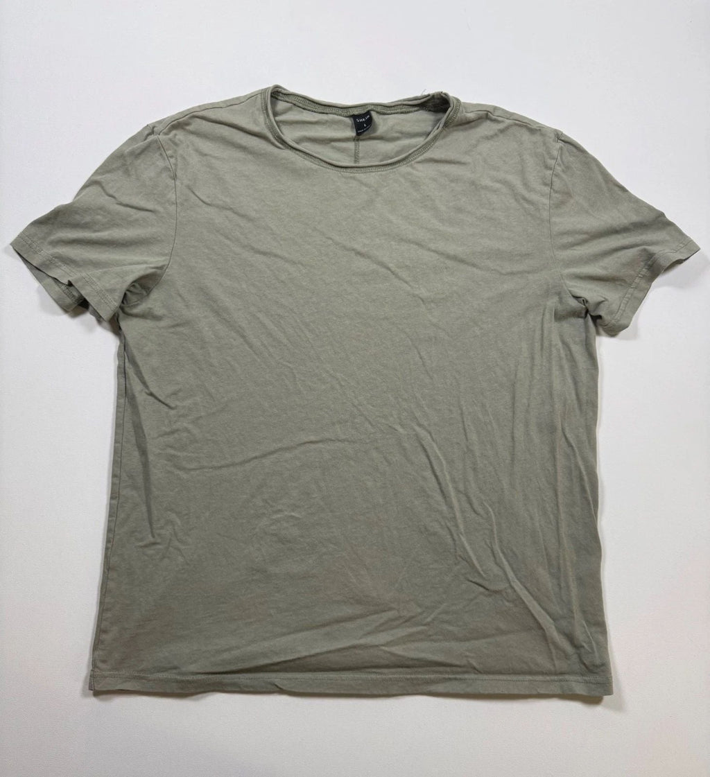 SHEIN Tee Mens L Olive Green Crew Neck Relaxed Back Seam Short Sleeve Basic Unisex