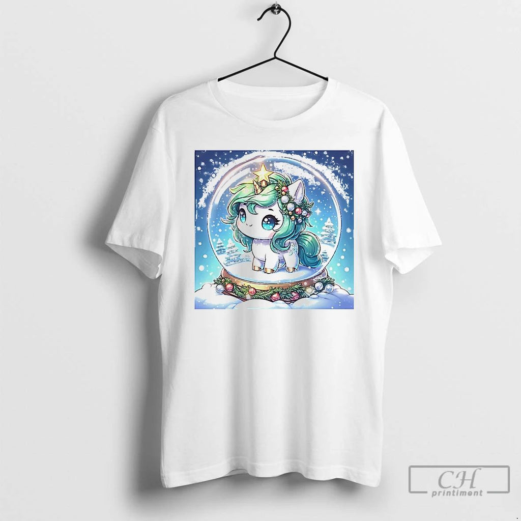 Classic Christmas Snow Globe Unicorn Magical Winter White T Shirts Unisex