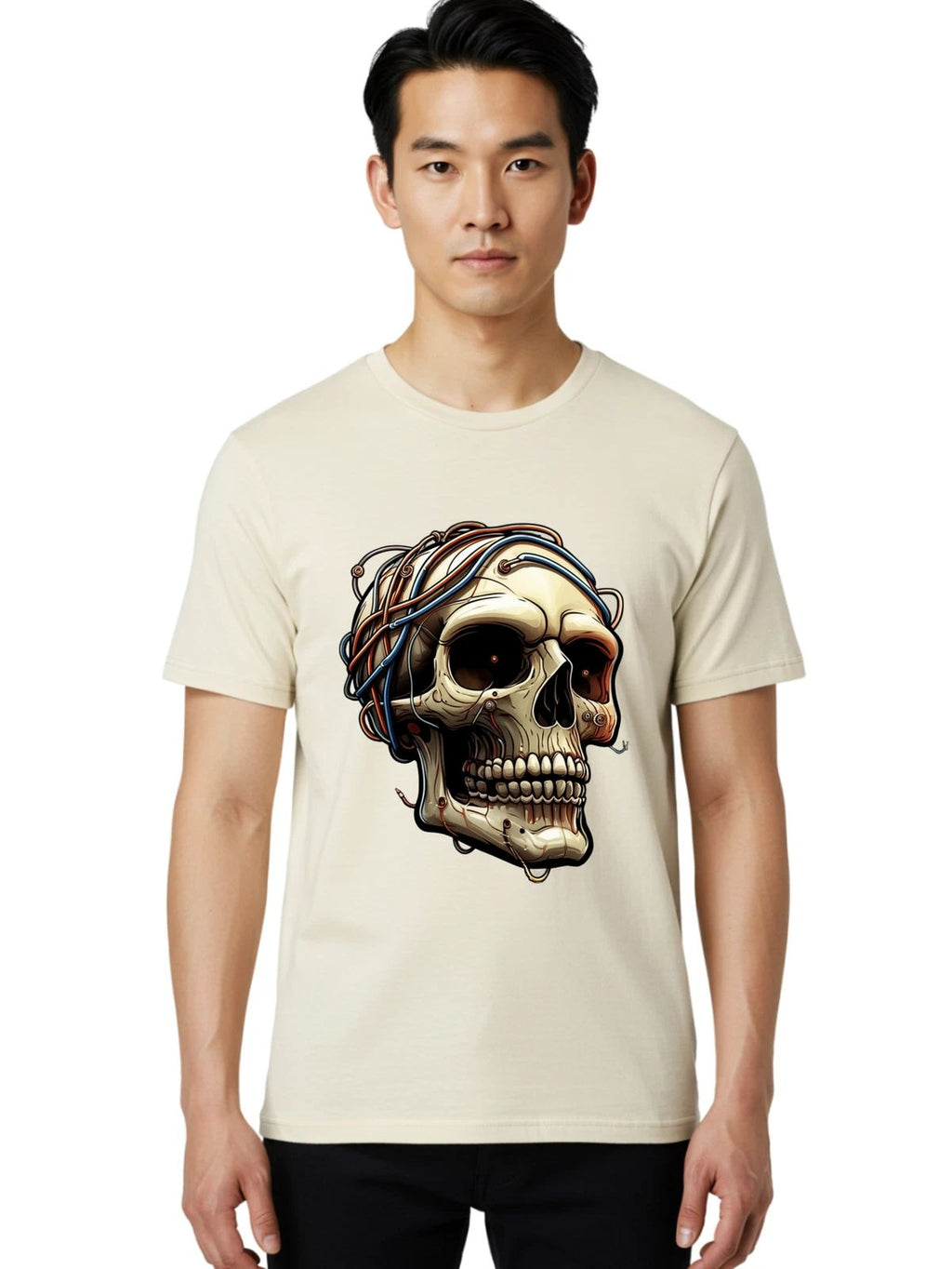 Wired-Skull-1 Mens Graphic Tee, 100% Cotton, Casual Summer Wear Unisex