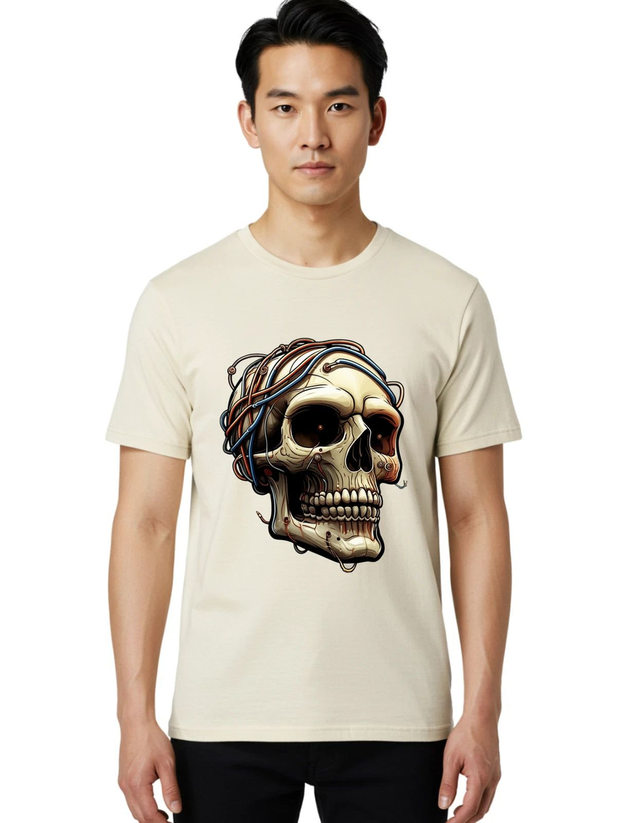 Wired-Skull-1 Mens Graphic Tee, 100% Cotton, Casual Summer Wear Unisex