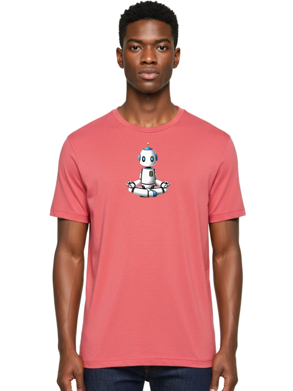 Robot-In-Lotus-Position Mens Graphic Tee, 100% Cotton, Casual Summer Wear Unisex