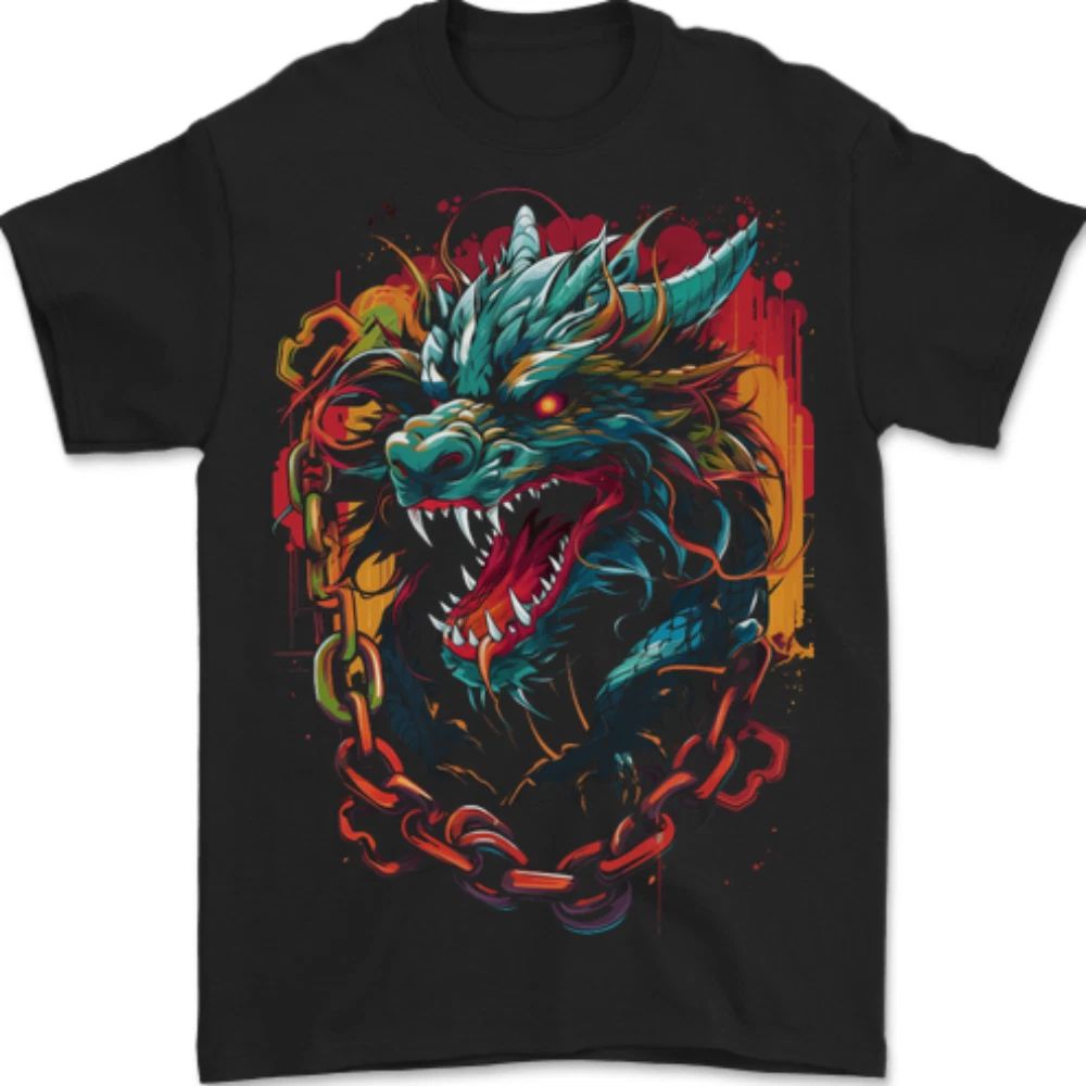 Dragon in Chains Fantasy Mens 100% Cotton Unisex