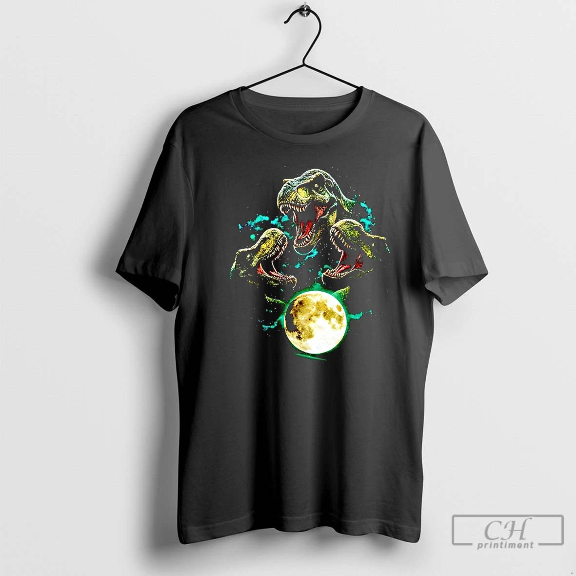 Premium Trex Jurassic Dinosaur Moon T Shirts Unisex