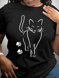 UnisexCasual Cat Print - Simple White Line Art,Popular Round Neck M Unisex