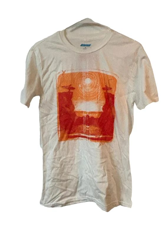 Oxide Men's Orange Print Surf Short Sleeve Crew Neck , White, Medium Unisex