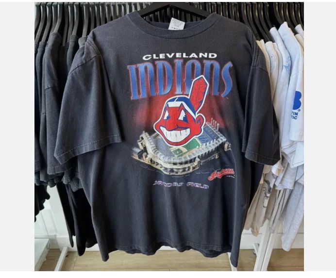 Retro Cleveland Indians baseball short sleeve black color shirt KV30732 Unisex