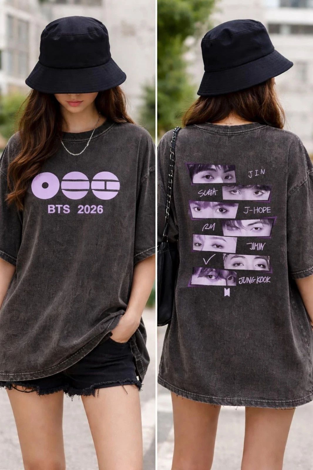 BTS 2026 World Tour Graphic , Vintage Washed Streetwear Tee, Kpop Idol Ap Unisex