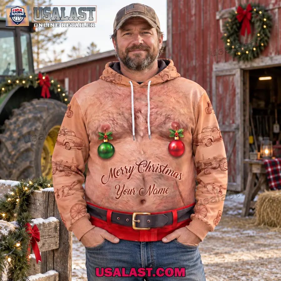 Funny Santa Hairy Belly Black Angus Cow Custom Christmas 3D Hoodie