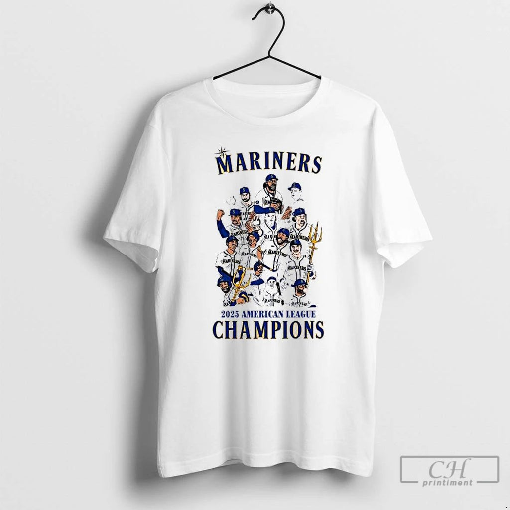 Classic Seattle Mariners 2025 American League Champions Caricature T Shirts Unisex