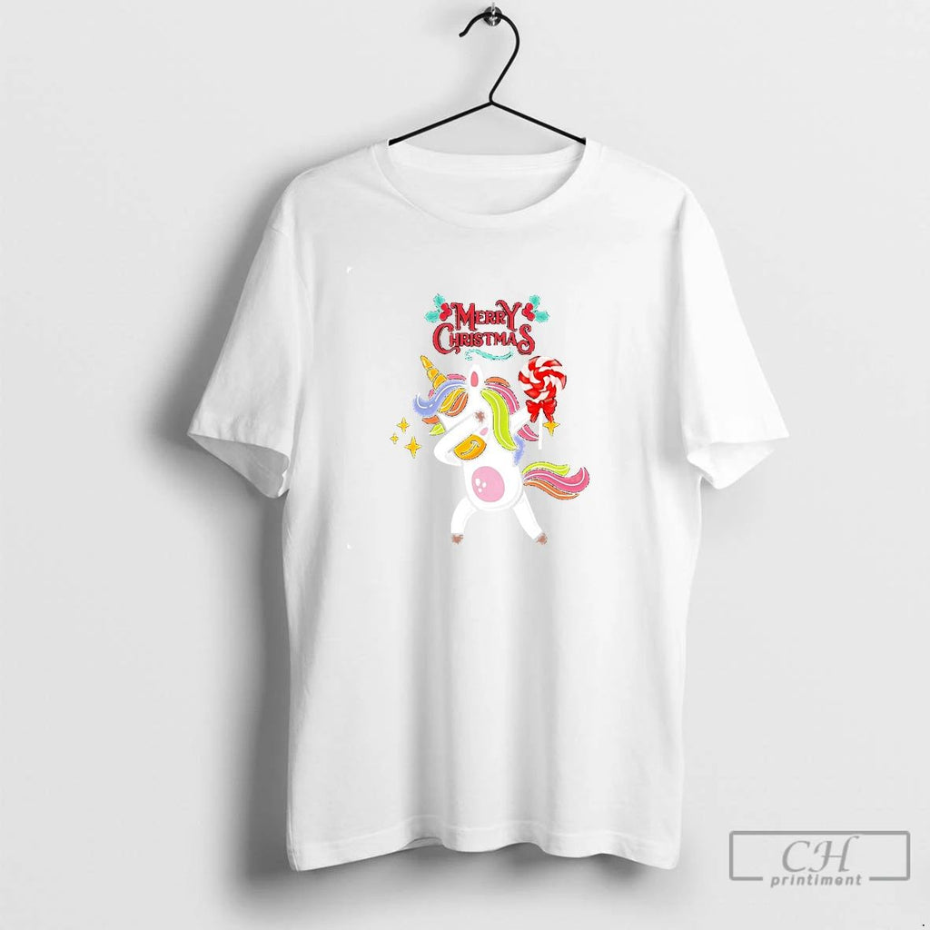 Classic Dabbing Unicorn Candy Cane Merry Christmas T Shirts Unisex