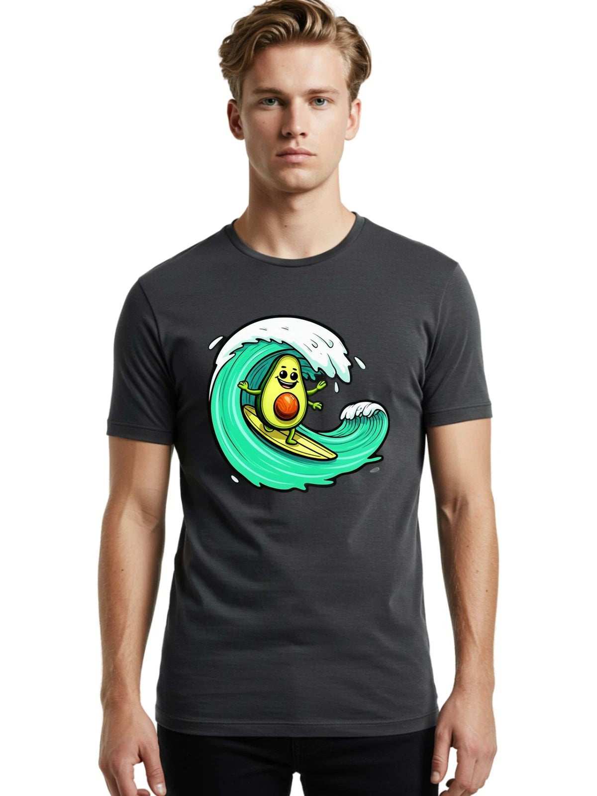 Avocado-Surfing Mens Graphic Tee, 100% Cotton, Casual Summer Wear Unisex