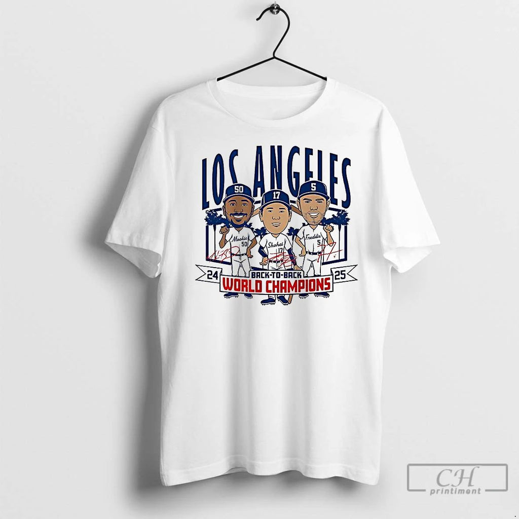 Classic Los Angeles Baseball Back To Back World Champs 2025 Caricatures Signature Unisex