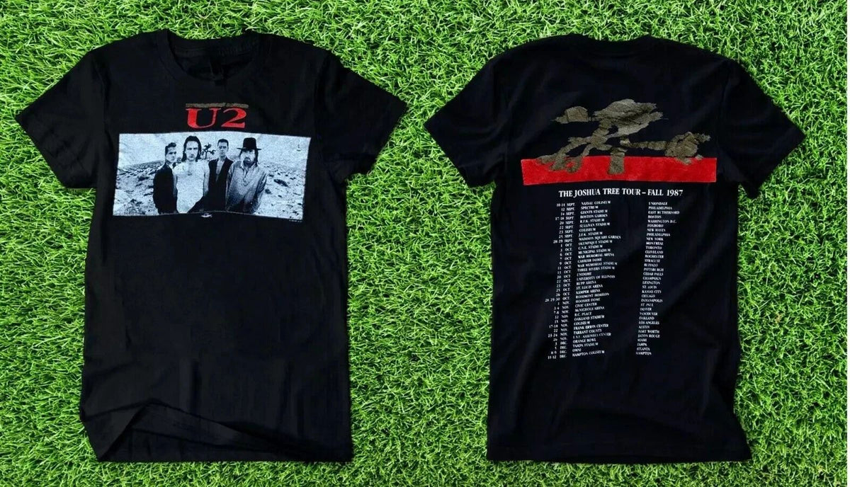 2 sided 1987 U2 The Joshua Tree Tour Rock Ban T Shirt Black Unisex