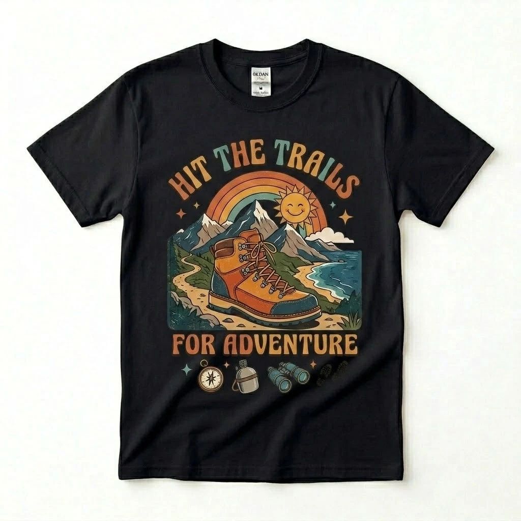Hit The Trails For Adventure Retro Hiking Graphic Tee Outdoor Camping To Unisex