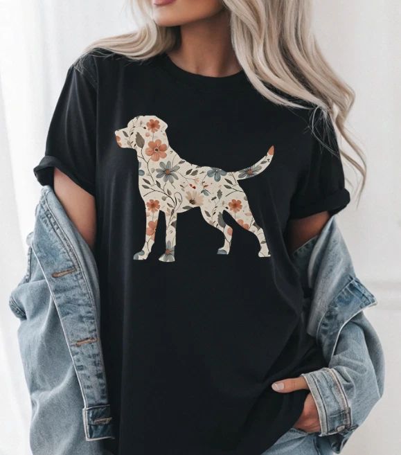 Floral Labrador Retriever Shirt, Dog Mom Tee, Boho Gift for Dog Lovers, Size All Unisex