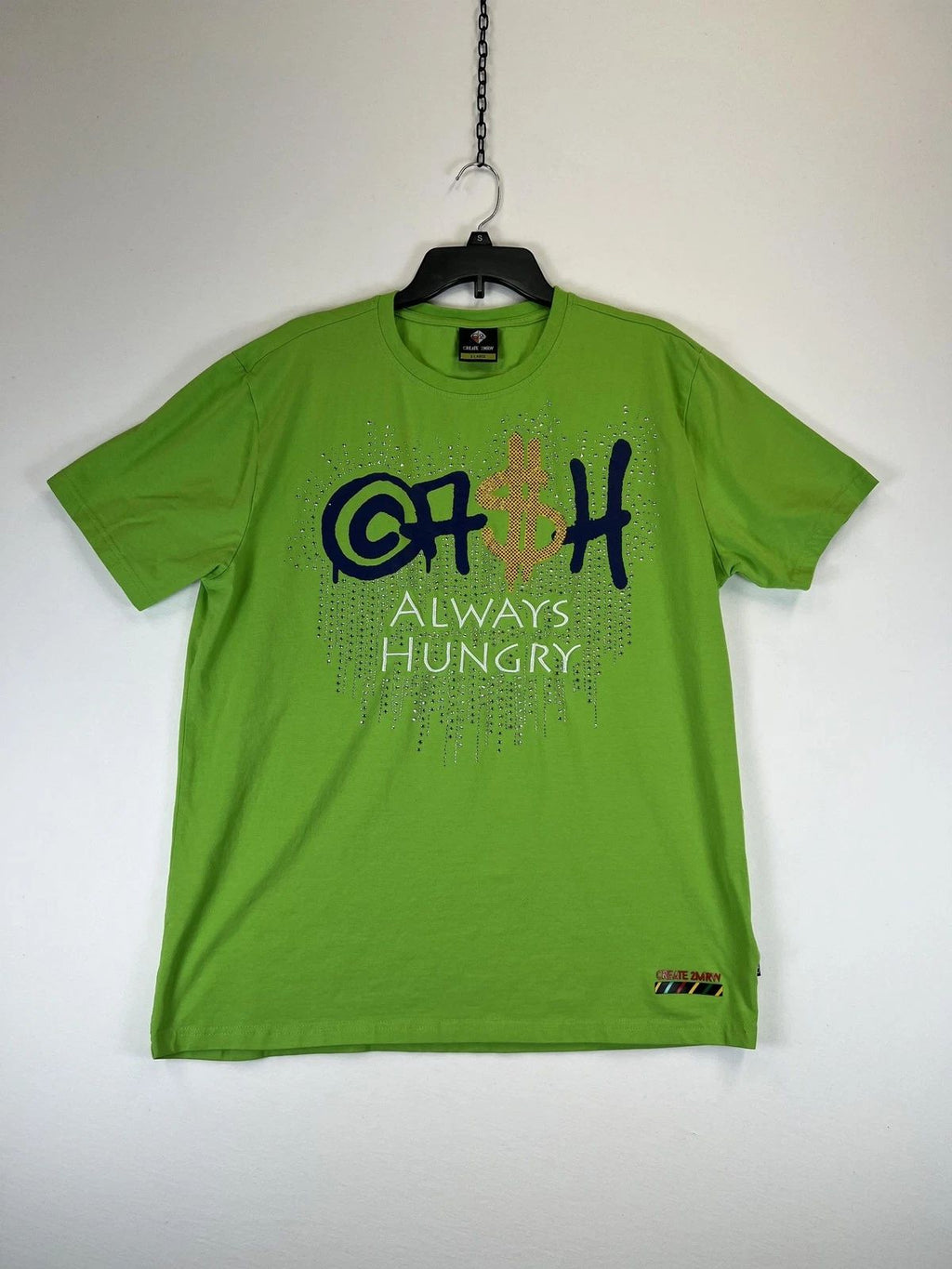 Create 2MRW Shirt Mens XL Green Always Hungry Graphic Tee Cotton Spandex Trendy Unisex