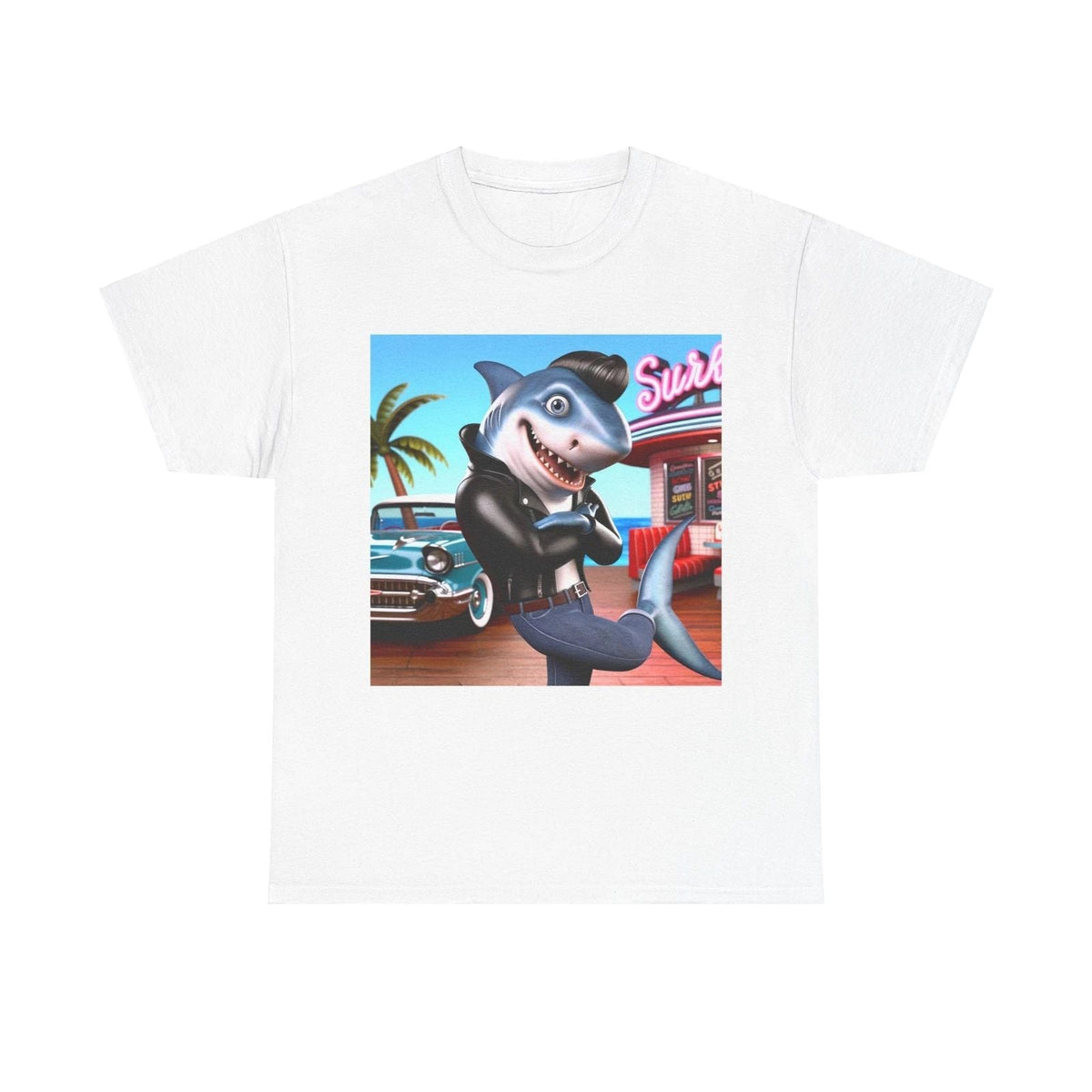 Unisex Adult T Shirt Shark Greaser Surf Retro Unisex
