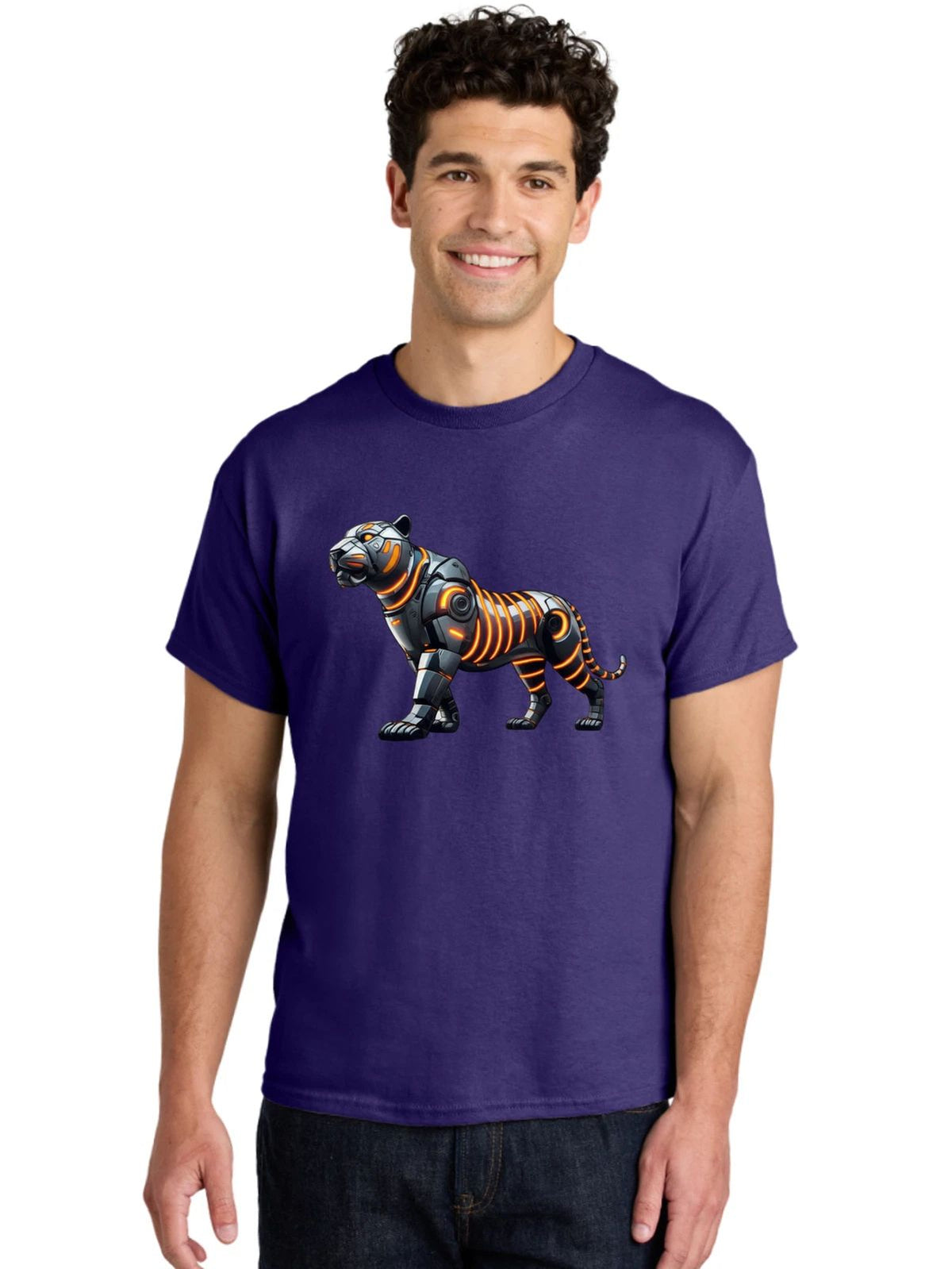 Robot-Tiger Mens Graphic Tee, 100% Cotton, Casual Summer Wear Unisex
