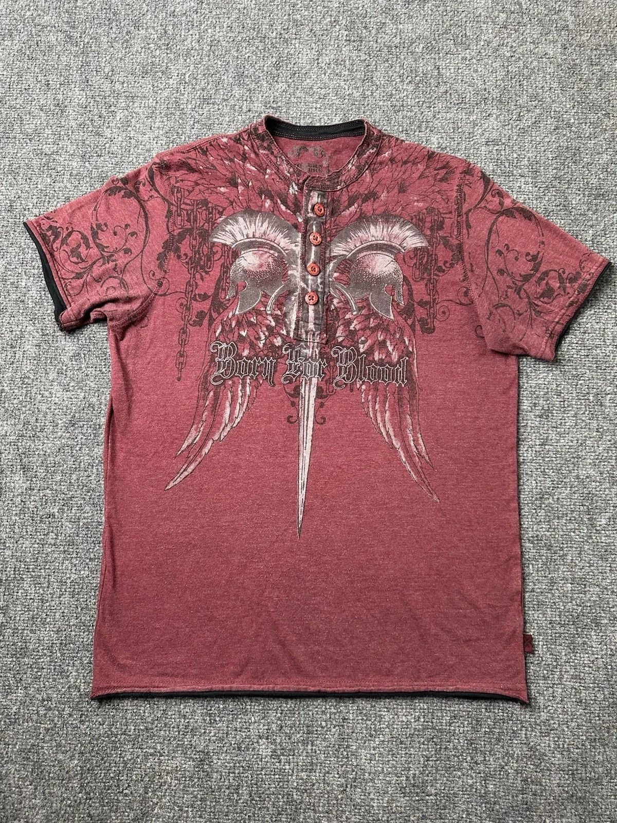 Mens Henley Modern Culture Born For Blood Graphic Back Print, Size S Unisex