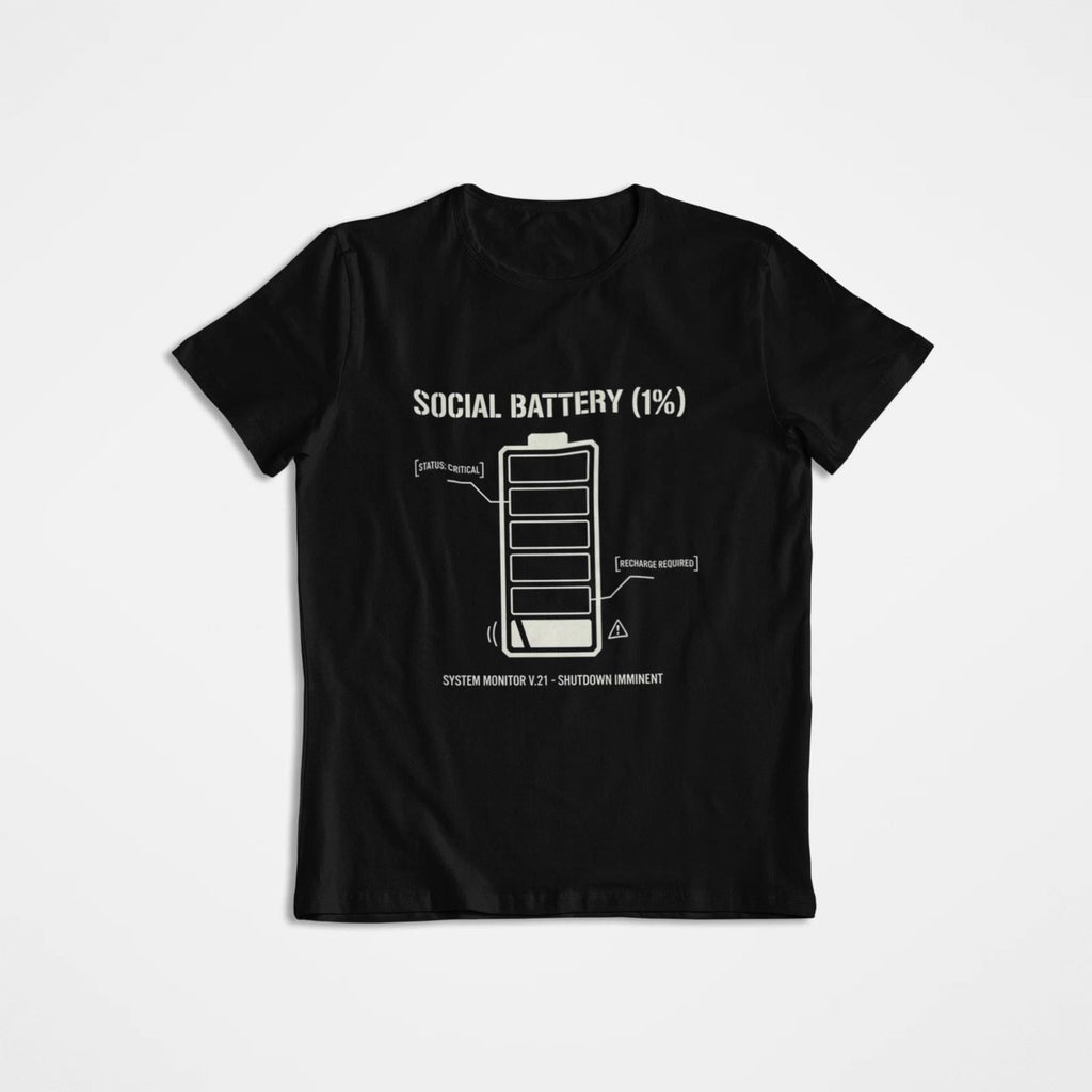 SOCIAL BATTERY 1% - Funny Introvert Gift - Technical Social Anxiety Tee Unisex