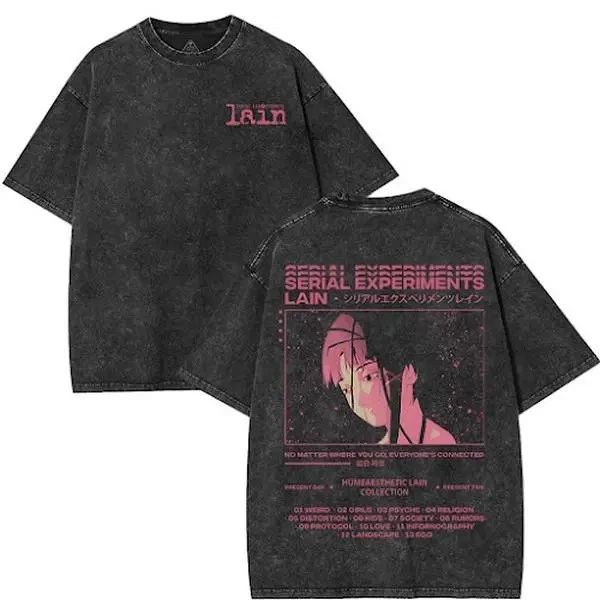 Retro Vintage Limited Serial Experiments Lain Washed Tee Unisex Heavyweight Cott Unisex