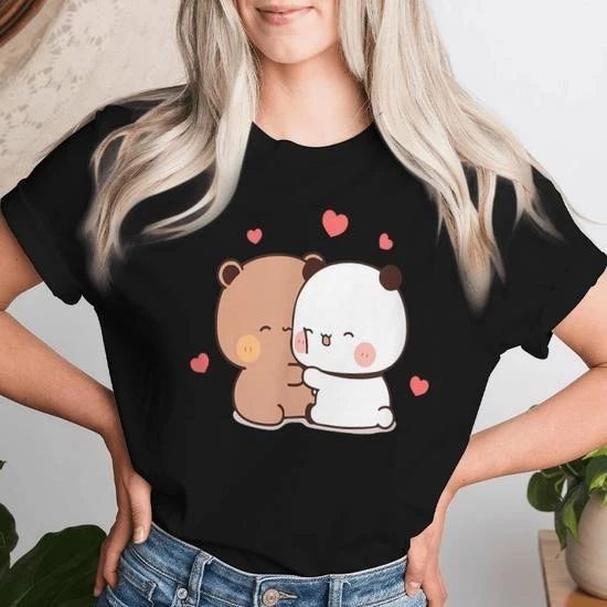 NEW Cute Couple Shirts Cute Bubu Dudu Panda Bears Sweet Love S-5XL Unisex