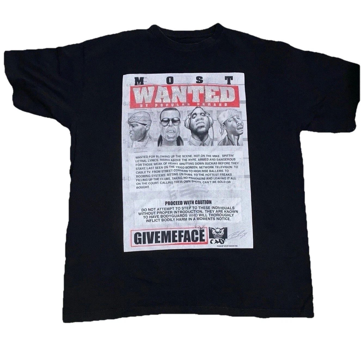 Y2K GiveMeFace Most Wanted Rappers T Shirt Hip Hop Streetwear 2XL Oversized Unisex