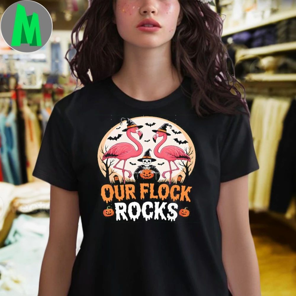 Our Flock Rocks Flamingo Halloween Costume Matching Family Shirt Unisex
