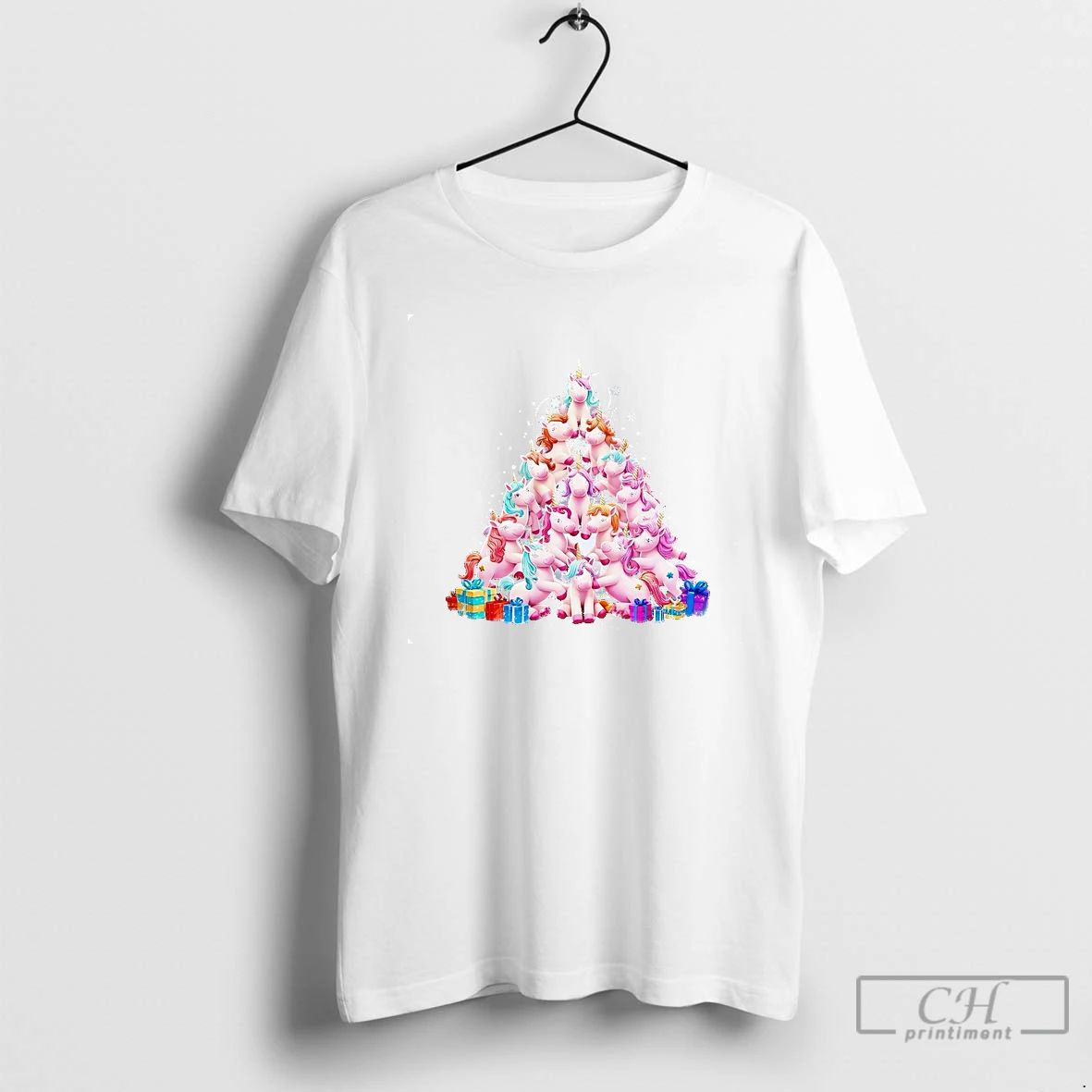 Classic Unicorn Christmas Tree Pyramid T Shirts Unisex